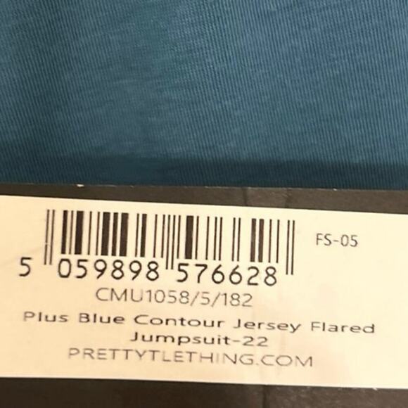 Pretty Little Thing Blue Contour Jersey Flared  Deep V Neck Jumpsuit New 1X - Picture 8 of 10